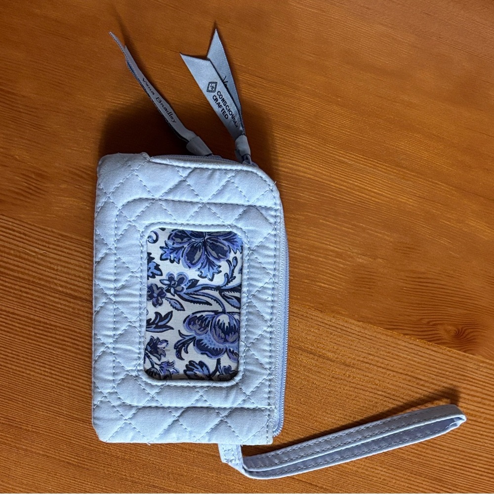 Vera Bradley Quilted Wristlet with Blue Floral Accent
